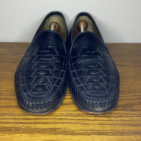 Vintage Florsheim Mens Bridgeport Black Woven Leather Slip On Loafer Size 12 D - Picture 2 of 7